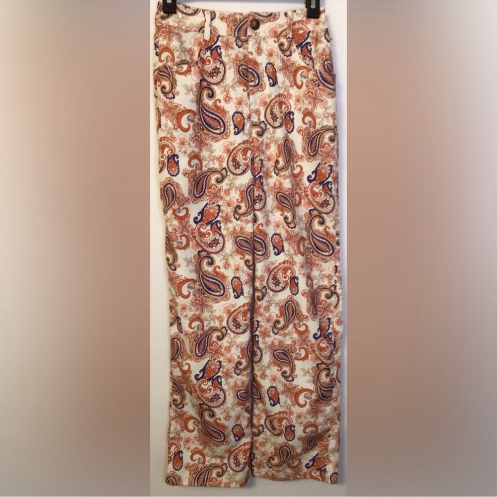 MOTF Paisley Wide Leg Pants | Cream and Orange | XS | New in Package
